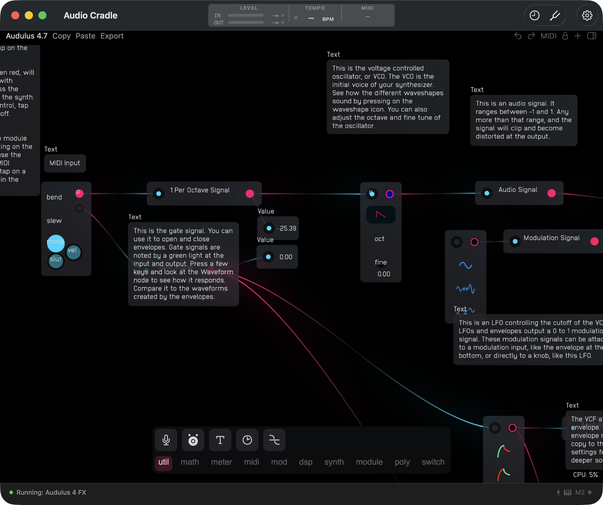 Audio Cradle hosting Audulus 4 FX