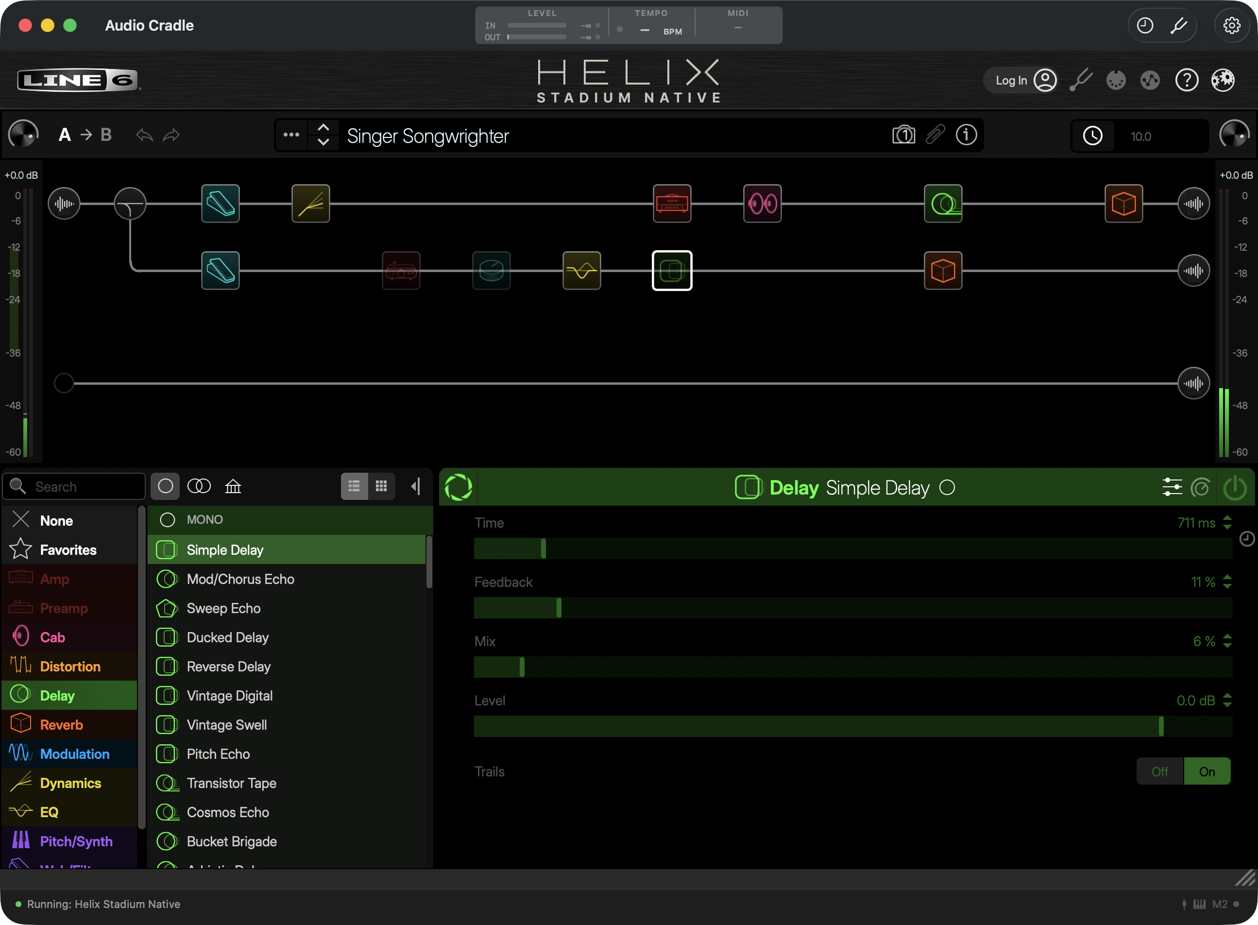 Audio Cradle hosting Line 6 Helix Stadium Native